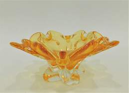 Vintage Canadian Chalet Amber Art Glass Bowl Centerpiece Signed