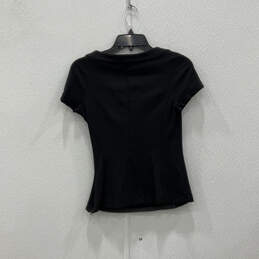 Womens Black Short Sleeve Split Neck Stylish Pullover T-Shirt Size 4 alternative image