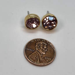 Designer Swarovski Gold-Tone Pave Pink Crystal Round Stud Earrings 4.9g alternative image