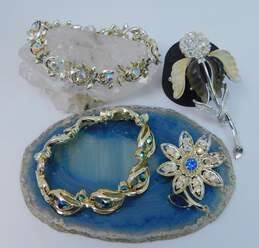 Vintage Aurora Borealis Rhinestone Bracelets & Lucite Floral Brooches 81.4g