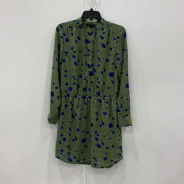 Womens Green Floral Long Sleeve Pleated Button Front Shirt Dress Size Small