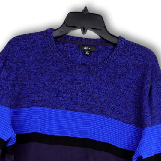 Mens Blue Black Knitted Crew Neck Long Sleeve Pullover Sweater Size XL image number 3