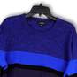 Mens Blue Black Knitted Crew Neck Long Sleeve Pullover Sweater Size XL image number 3