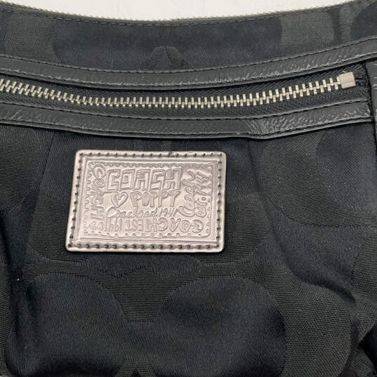 Womens Black Signature Print Bag Charm Inner Pocket Zipper Handbag image number 2