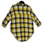 Womens Yellow Black Plaid Spread Collar 3/4 Sleeve Button-Up Shirt Size M/L image number 2