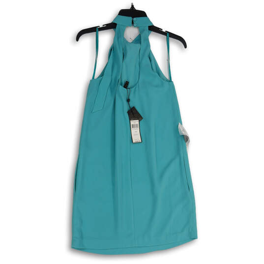Womens Teal Sleeveless Pleated Halter Neck Back Keyhole Mini Dress Size XXS image number 2