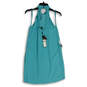 Womens Teal Sleeveless Pleated Halter Neck Back Keyhole Mini Dress Size XXS image number 2