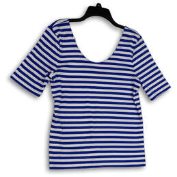 Womens Blue White Striped Scoop Neck Short Sleeve Pullover Blouse Top Sz XL alternative image