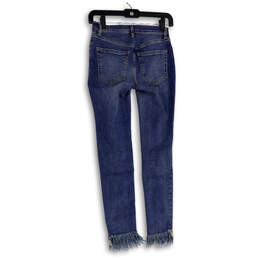 Womens Blue Denim Medium Wash Distressed Raw Hem Skinny Leg Jeans Size 24 alternative image