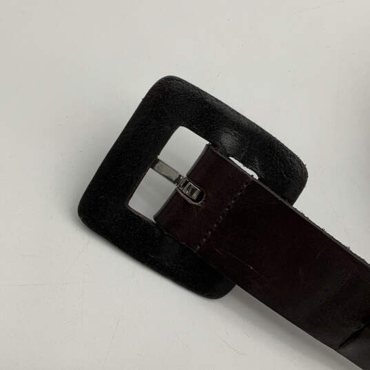 Mens Brown Black Leather Textured Buckle Adjustable Fashion Belt Size 95 image number 2