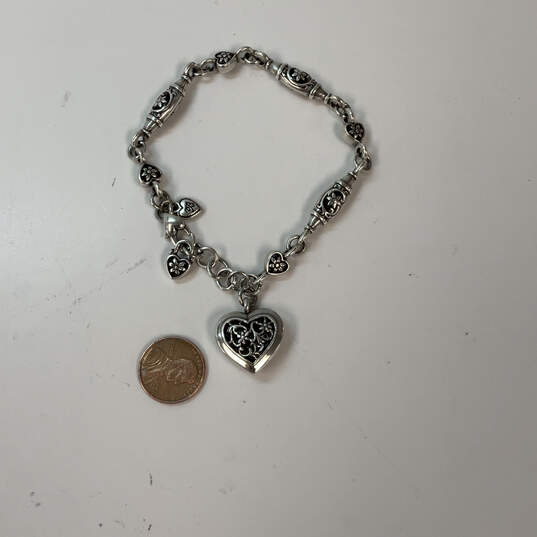 Designer Brighton Silver-Tone Scrolled Link Chain Heart Charm Bracelet image number 3