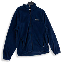 Mens Blue Fleece Long Sleeve Mock Neck Full-Zip Jacket Size Medium
