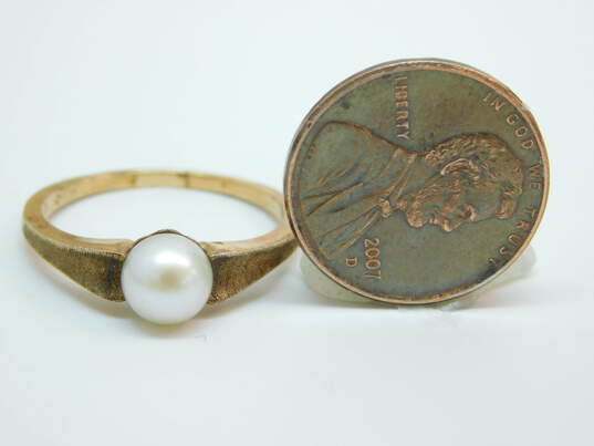 Vintage 10K Yellow Gold Pearl Solitaire Ring 2.6g image number 5