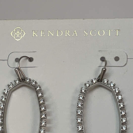 Designer Kendra Scott Silver-Tone CZ Fish Hook Dangle Earrings W/ Dust Bag image number 4