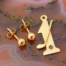14K Gold Ball Bead Post Earrings & 1 Number Golf Club Pendant For Repair 0.8g