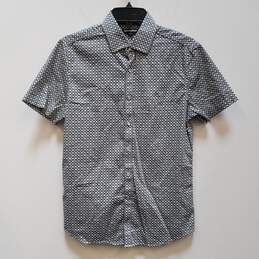 Mens Black White Collared Short Sleeve Button-Up Shirt Size Small