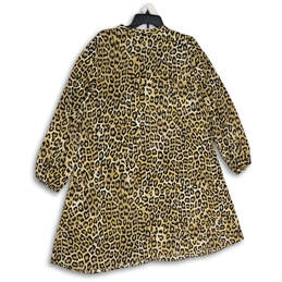 NWT Womens Brown Cheetah Print Long Sleeve Tie Neck Shift Dress Size 14 alternative image