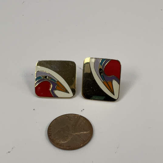 Designer Laurel Burch Gold-Tone Multicolor Enamel Square Stud Earrings image number 3