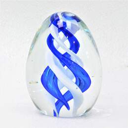 Vintage Murano Style Art Glass Swirl White & Blue Paperweight alternative image
