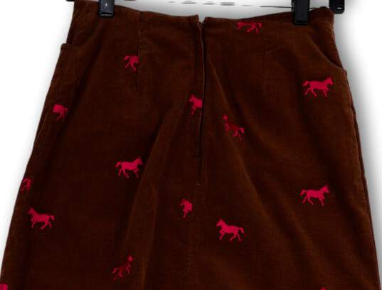 Womens Brown Flat Front Pockets Side Slit Back Zip Short A-Line Skirt Sz 2 image number 4