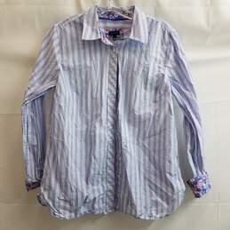 Talbots Pink, White, & Blue Striped Button-Up Shirt w/ Floral Print Cuffs & Collar Size M