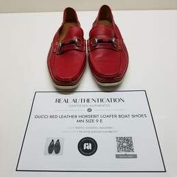 AUTHENTICATED Gucci Red Leather Horsebit Loafer Boat Shoes Mens Size 9