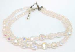 Vintage Icy Aurora Borealis Beaded Double Strand Necklaces With Blue & Clear Rhinestone Brooch 101.0g alternative image