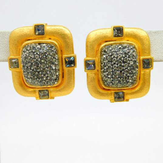 Vintage Linda Levinson Rhinestone Gold Tone Clip On Earrings 47.4g image number 2