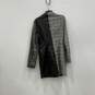 Womens Black Gray Abstract Pattern Pockets Button-Up Trench Coat Jacket Size L image number 2
