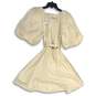 NWT Womens White Pleated Front Puff Sleeve Tie Waist Open Back Mini Dress Size S image number 2