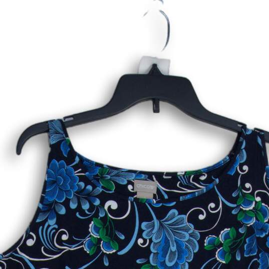 NWT Chico's Womens Blue Floral Round Neck Sleeveless Pullover Blouse Top Size 3 image number 3