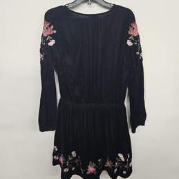A.N.A Black Polyester w/ Velvet Feel and Appearance Floral Embroidered Long Sleeve Dress alternative image