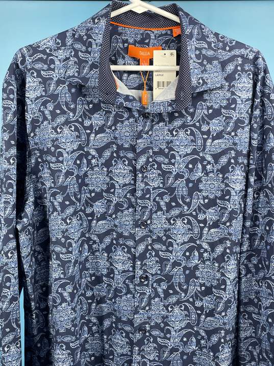 Tallia Mens Blue Paisley Print Long Sleeve Dress Shirt Size L T-0552191-F image number 2