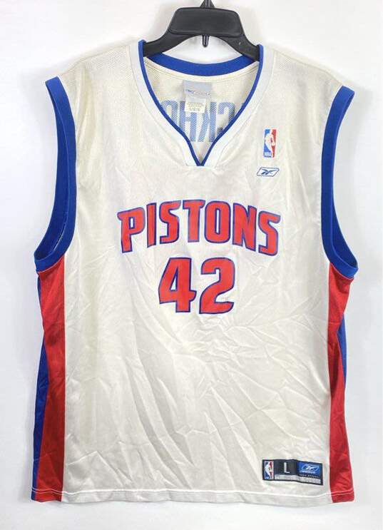 Reebok White Detroit Pistons Jerry Stackhouse # 42 Jersey L image number 1