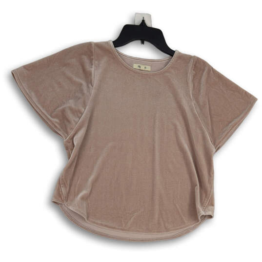 Womens Brown Velvet Short Sleeve Cropped Pullover Blouse Top Size XXS image number 1