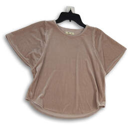 Womens Brown Velvet Short Sleeve Cropped Pullover Blouse Top Size XXS