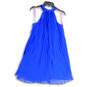 Womens Blue Sleeveless Halter Neck Pleated Back Zip Shift Dress Size 4 image number 2