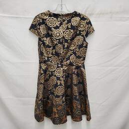 NWT Cynthia Steffe Black & Gold Metallic Floral Fit & Flare Dress Size 8 alternative image