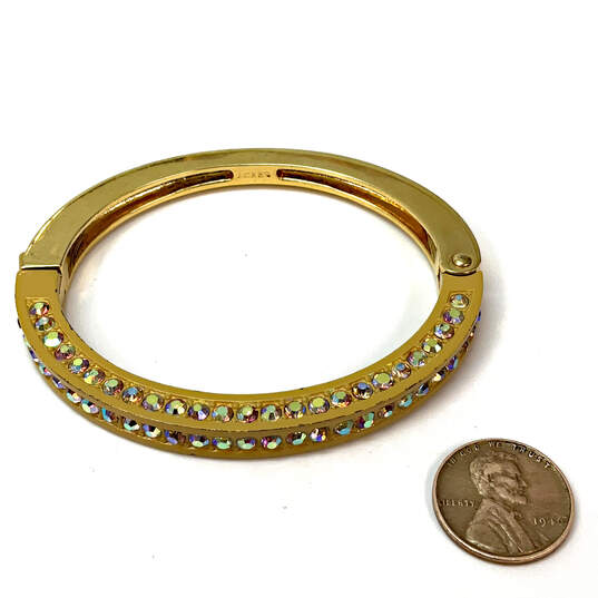 Designer J. Crew Gold-Tone Aurora Borealis Rhinestone Bangle Bracelet image number 3