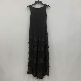 Womens Black Silk Tiered Crystal Pin Detail Back Zip Maxi Dress Size 2P alternative image