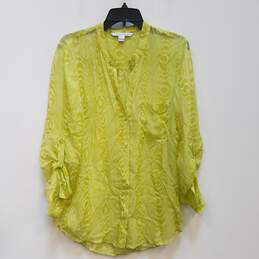 Womens Green Abstract Print Long Sleeve Pocket Button-Up Shirt Size 12