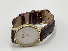Time Mens Gold Tone Analog Leather Strap Wristwatch 26.5 g J-0541763-H