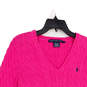 Womens Pink Cable-Knit V-Neck Long Sleeve Pullover Sweater Size Large image number 3