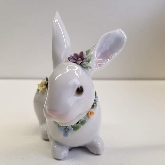 Lladro Porcelain Sculpture Attentive Floral Rabbit Figurine image number 1