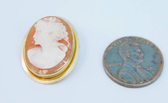 Romantic 14K Yellow Gold Cameo Pendant Brooch 3.0g image number 3