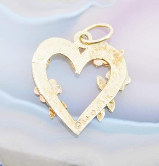 14K Tri Color Gold Floral Heart Charm Pendant 1.2g image number 3