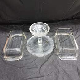2 Pyrex Glass Loafs and One Glass Cake Stand alternative image