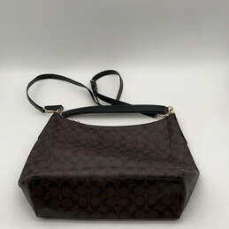Womens Black Brown Leather Signature Print Adjustable Strap Hobo Tote Bag alternative image