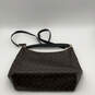 Womens Black Brown Leather Signature Print Adjustable Strap Hobo Tote Bag image number 2