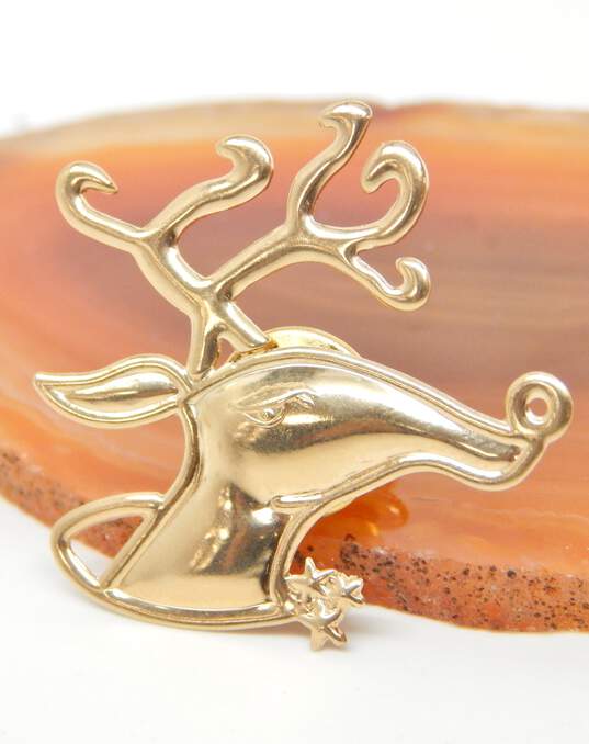 10K Yellow Gold Unique Reindeer Christmas Pin For Repair 1.3g image number 2
